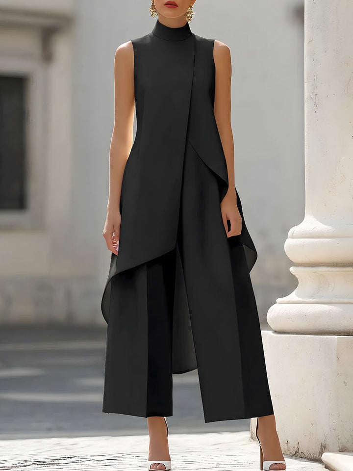 Haut asymétrique sans manches et pantalon à jambes larges
