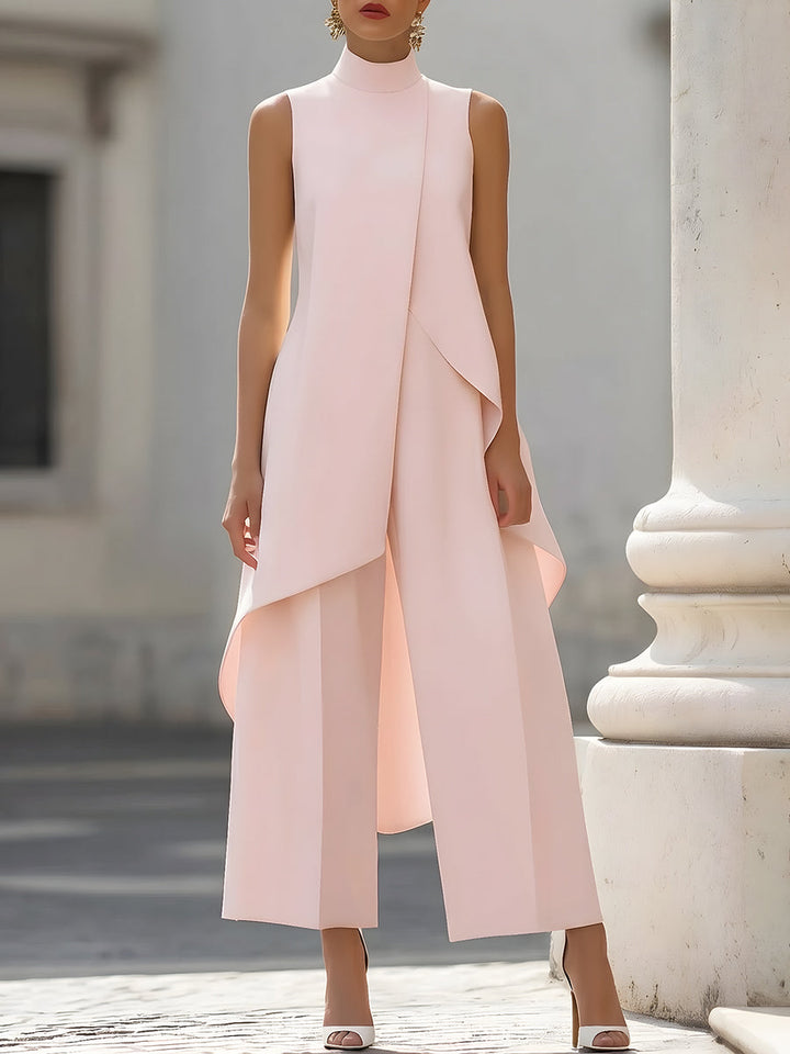 Haut asymétrique sans manches et pantalon à jambes larges
