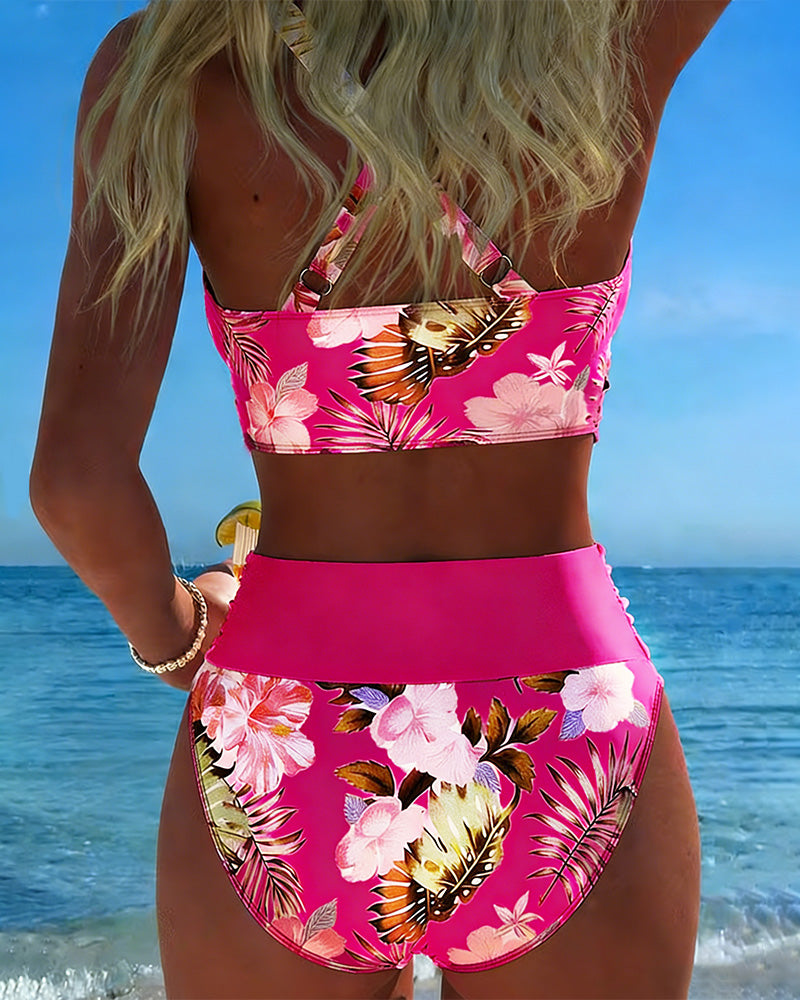 Bikini Contrast Fleurs Imprimé