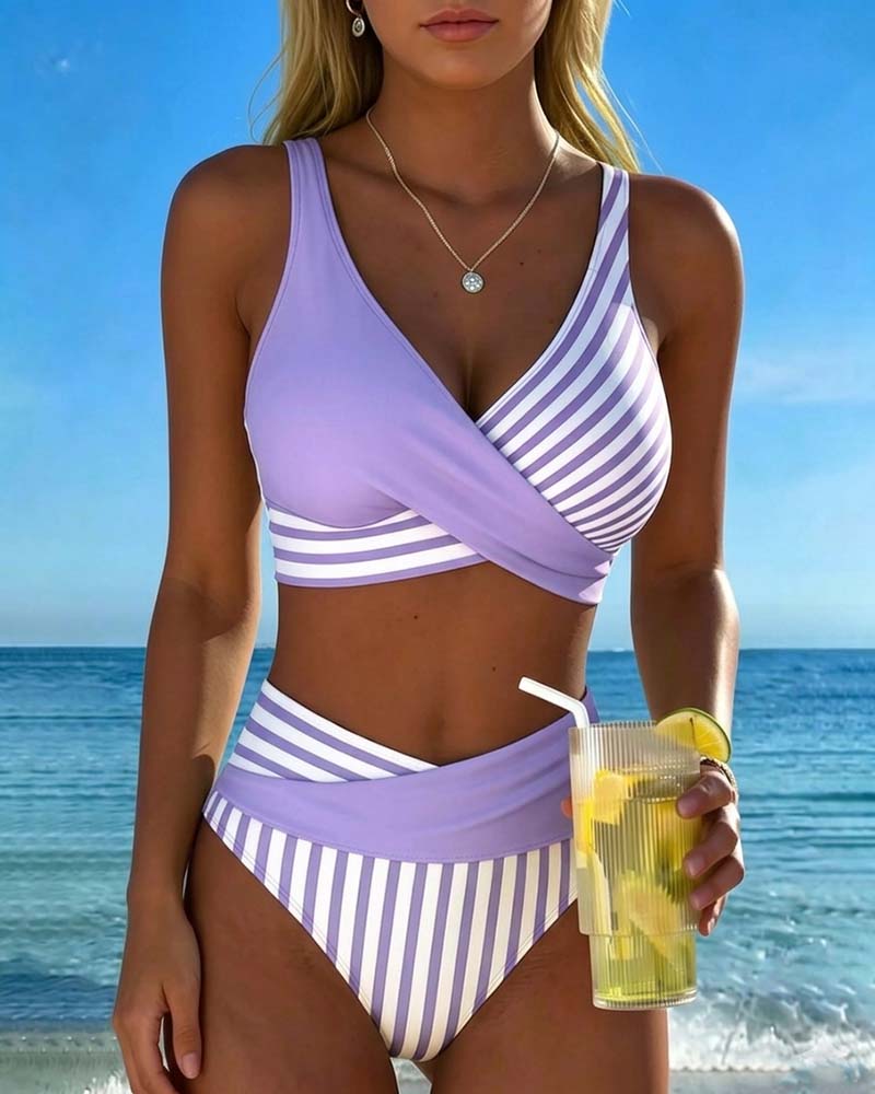 Bikini Croisé Rayé Imprimé