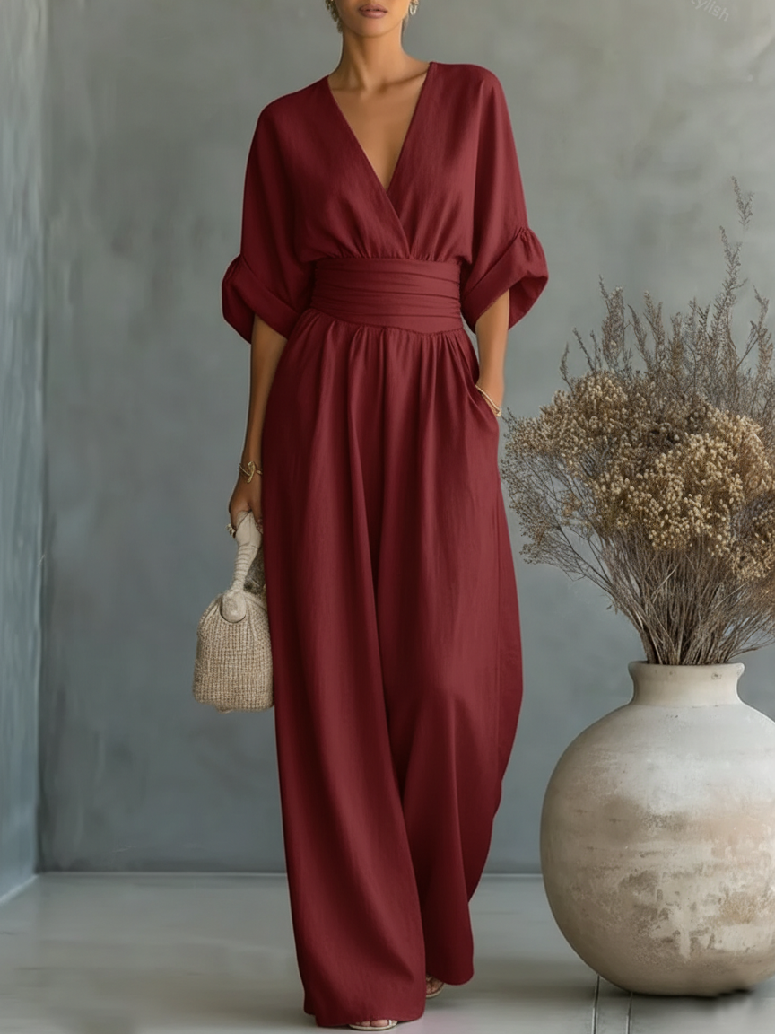 ESSENTIEL - Combinaison élégante à décolleté en V et taille haute
