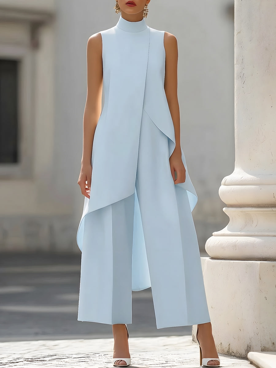 Haut asymétrique sans manches et pantalon à jambes larges