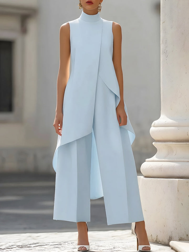 Haut asymétrique sans manches et pantalon à jambes larges