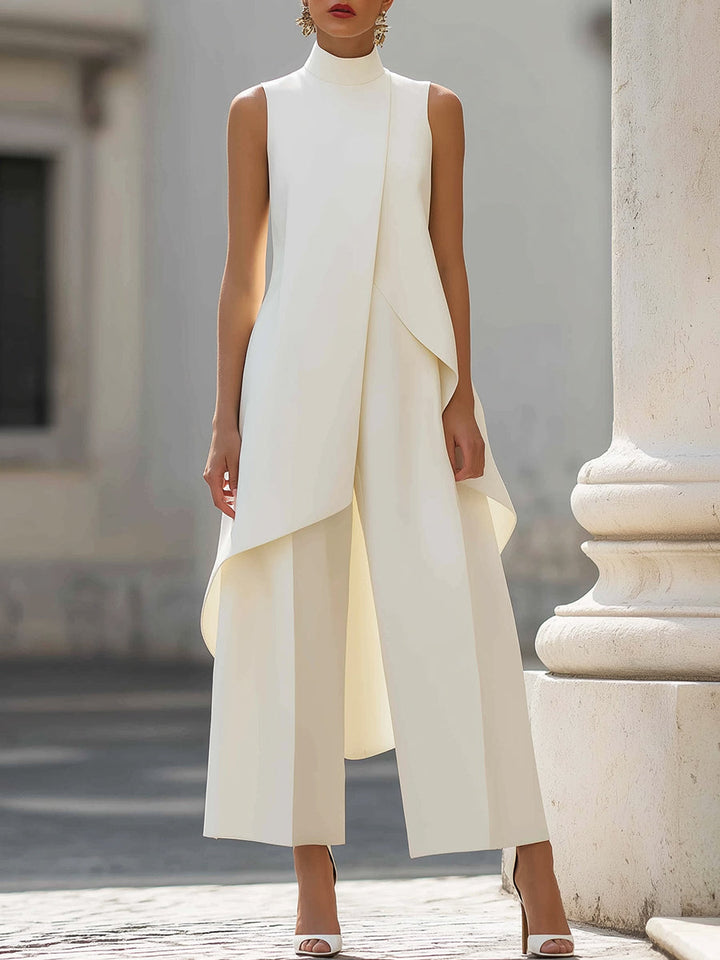 Haut asymétrique sans manches et pantalon à jambes larges