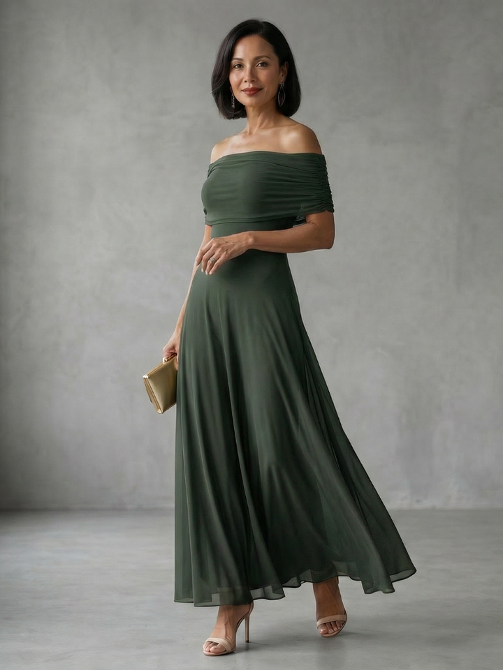 Giugno | Abito Midi Drappeggiato con Spalle Scoperte