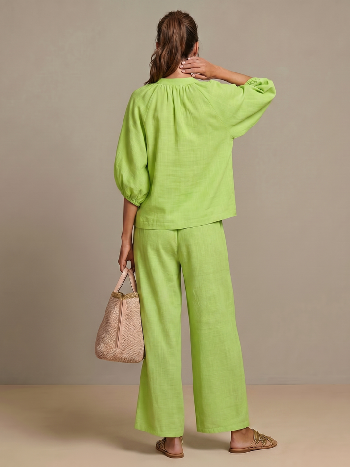 Natalia | Top Blouson con Zip Frontale e Pantaloni a Gamba Larga