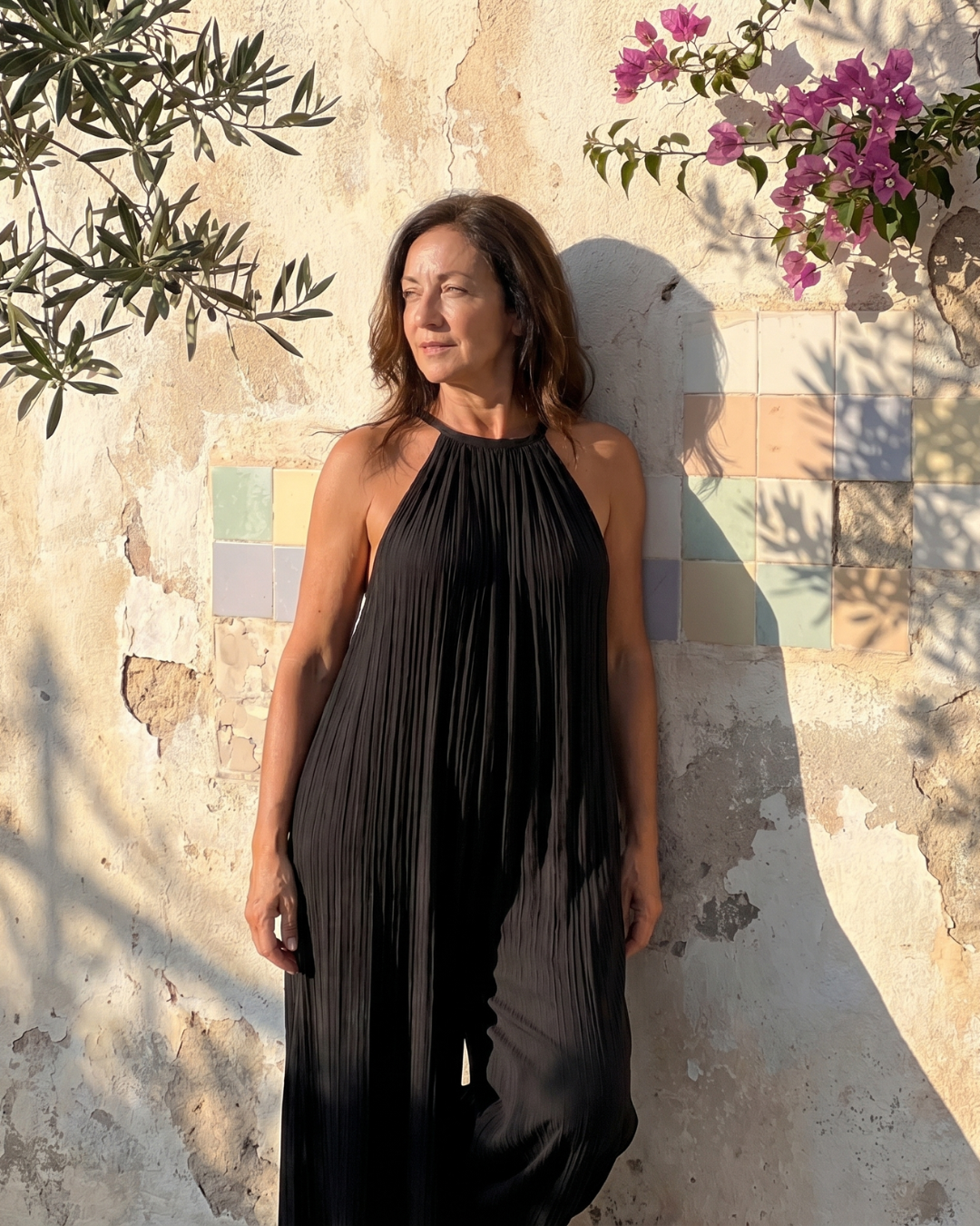 Sylvara | Tuta Relaxed a Gamba Larga con Collo Halter Plissettato