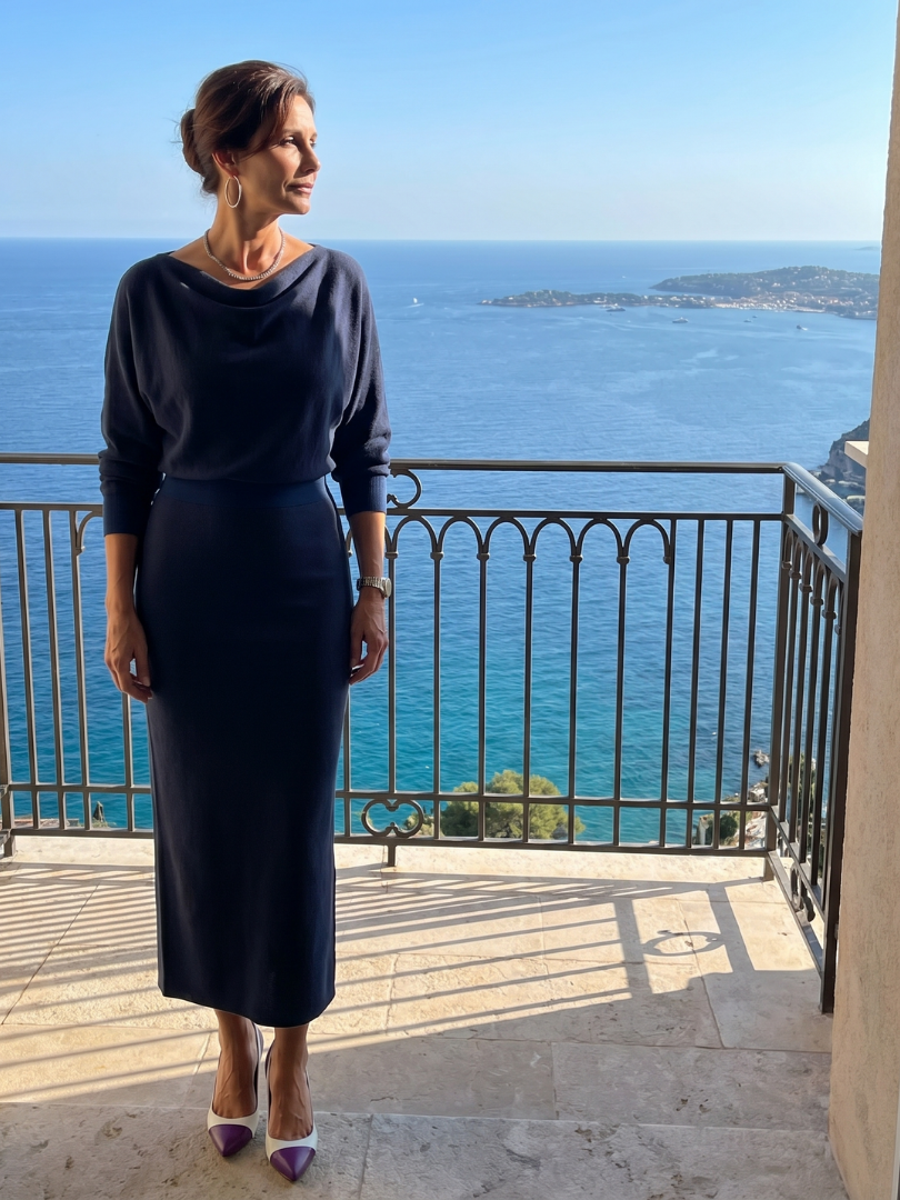 Romy | Abito midi aderente con scollatura drappeggiata