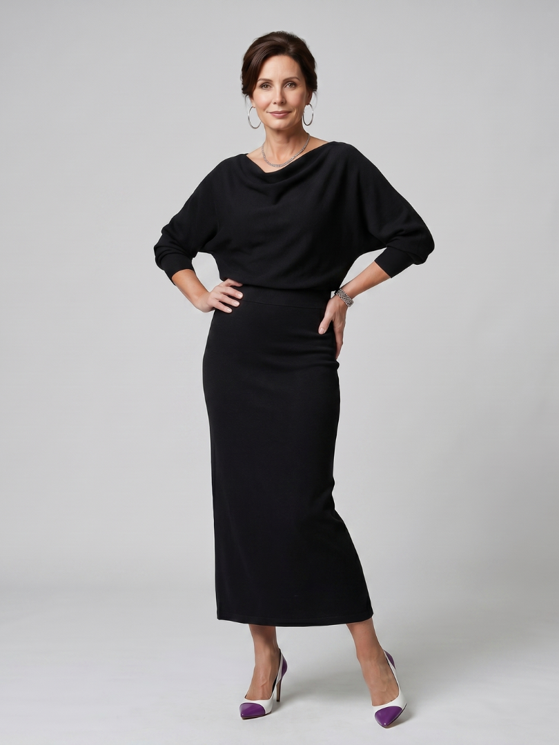 Romy | Abito midi aderente con scollatura drappeggiata