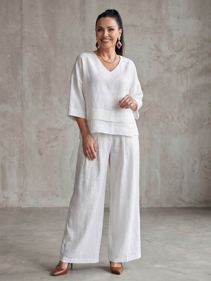 Fiume | Set Top a Strati con Pantaloni a Gamba Larga