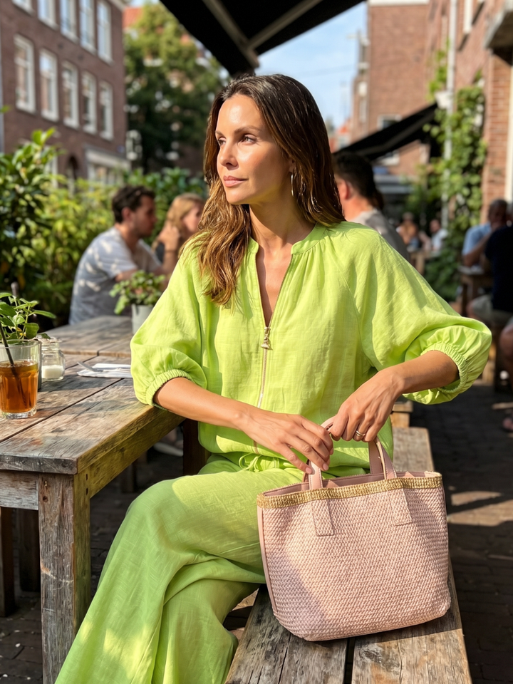 Natalia | Top Blouson con Zip Frontale e Pantaloni a Gamba Larga