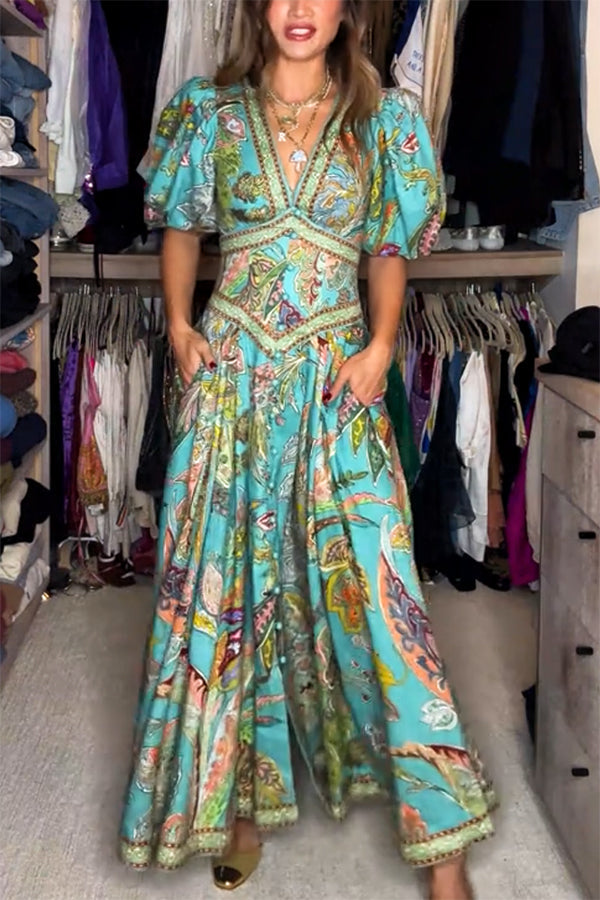 Robe Maxi Airy avec manches bouffantes et décolleté en V