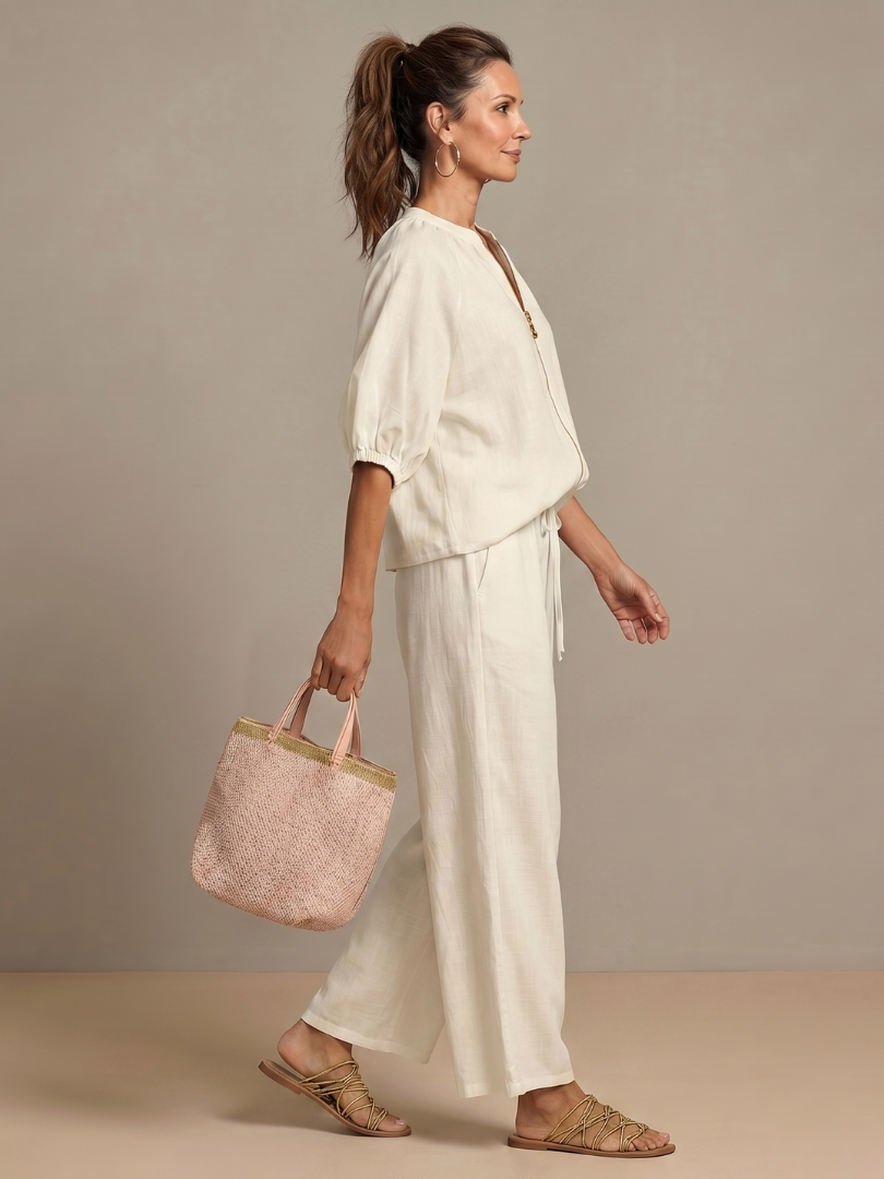 Natalia | Top Blouson con Zip Frontale e Pantaloni a Gamba Larga