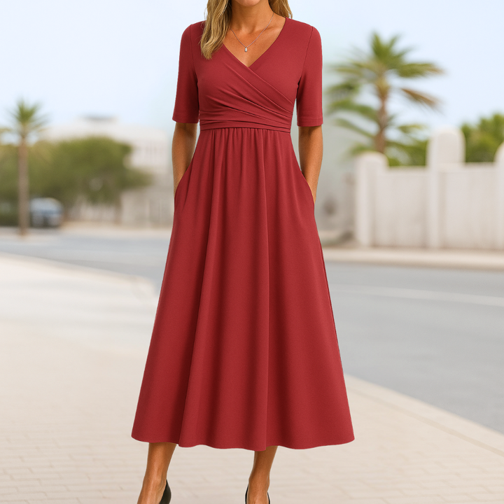 Monique™ | Robe Croisée à Manches Courtes