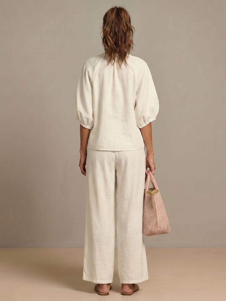 Natalia | Top Blouson con Zip Frontale e Pantaloni a Gamba Larga