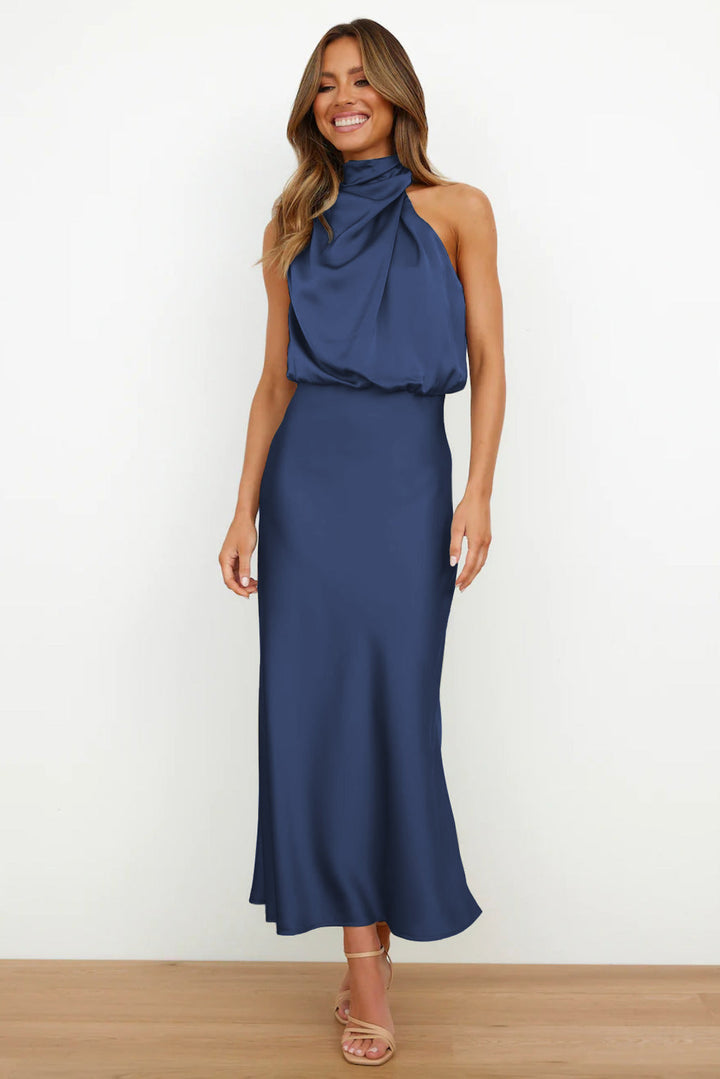 Carlina | Robe Longue en Satin avec Col Halter