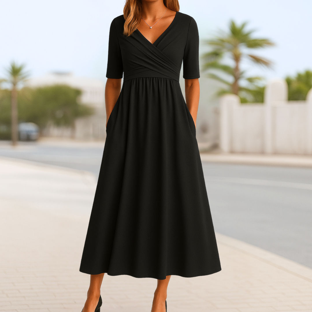 Monique™ | Robe Croisée à Manches Courtes