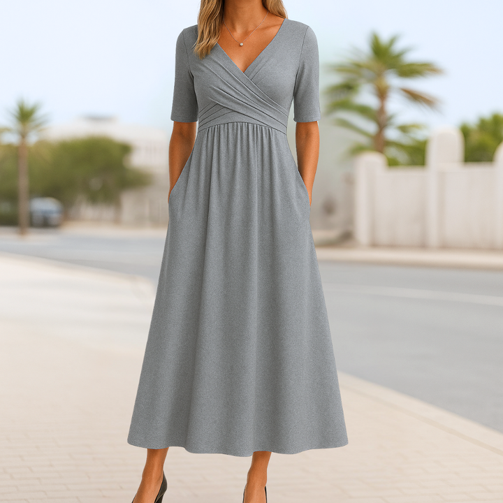 Monique™ | Robe Croisée à Manches Courtes