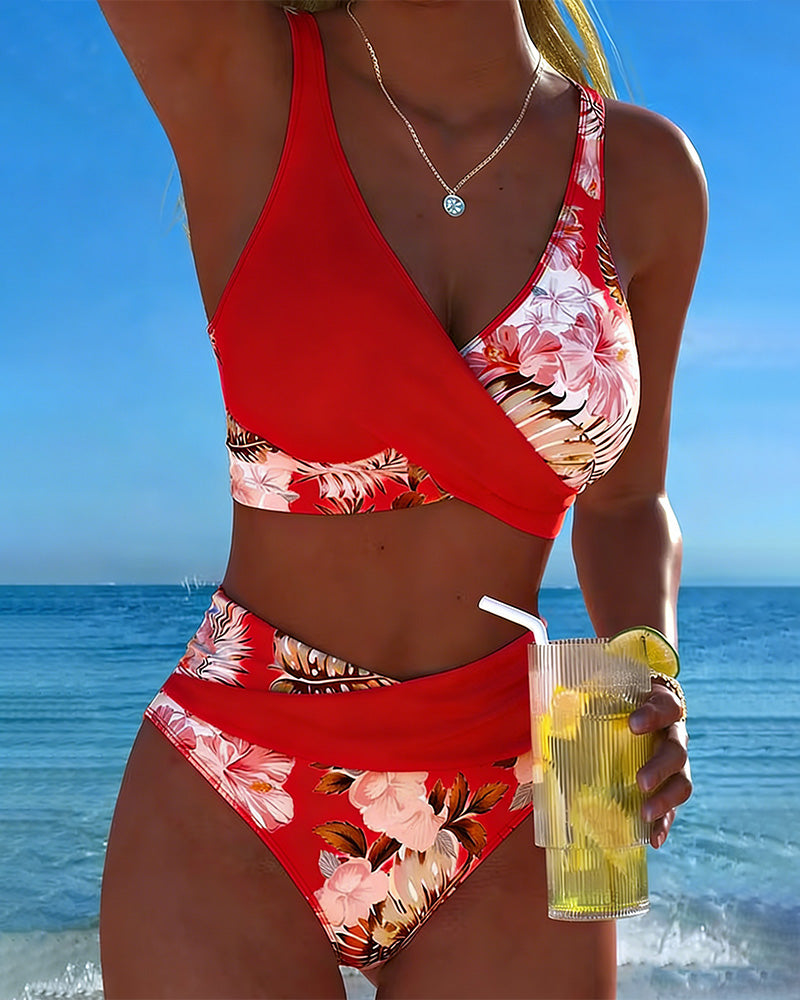 Bikini Contrast Fleurs Imprimé