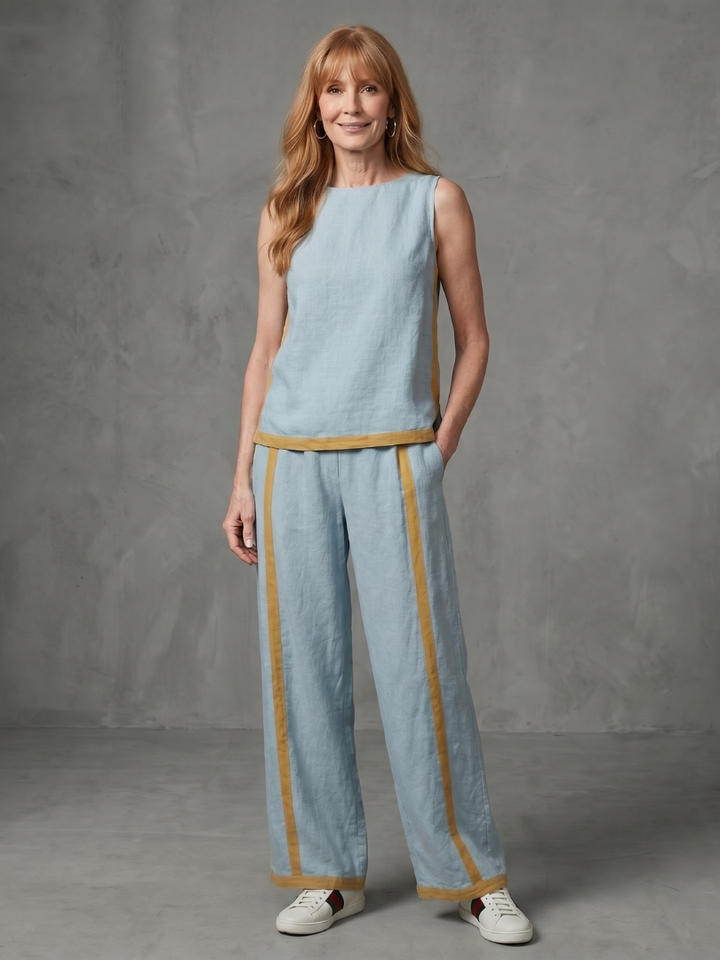 Inara | Top Senza Maniche e Pantaloni Larghi a Contrasto
