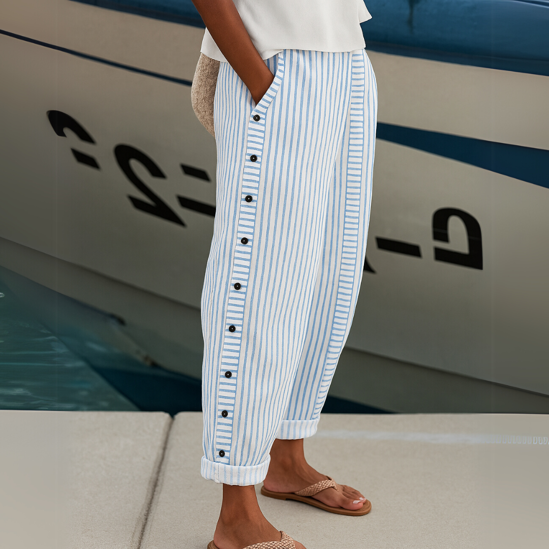 Cate | Pantalon Boutonné Rayé Élégant