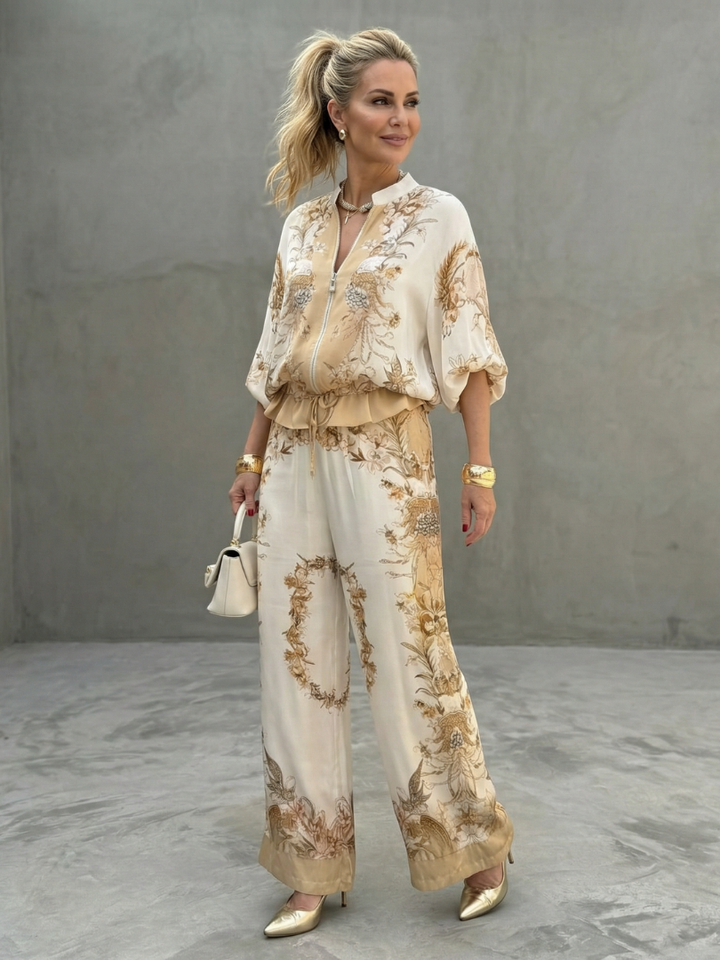 Indie | Top Blouson con Zip Frontale Stampato Set Due Pezzi