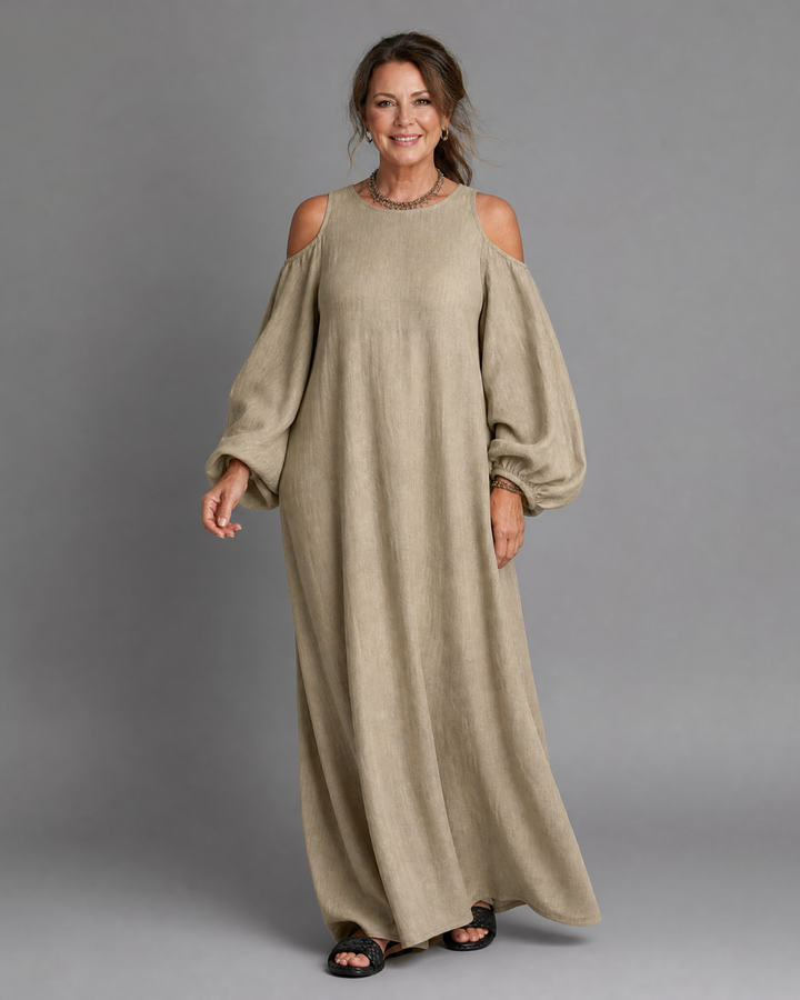 Sylphine | Abito Maxi Relaxed con Spalle Scoperte e Maniche a Palloncino