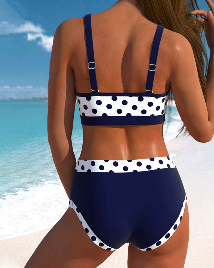 Liesbeth - Bikini Taille Haute à Pois avec Design Patchwork