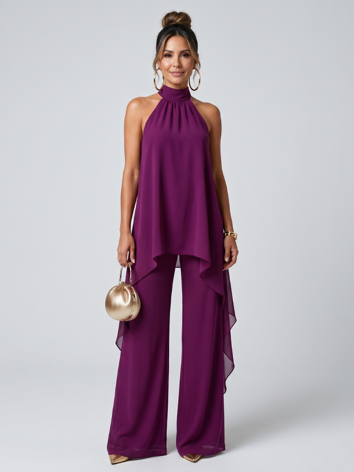 Zareen | Top Tunica Asimmetrico con Pantaloni a Gamba Larga