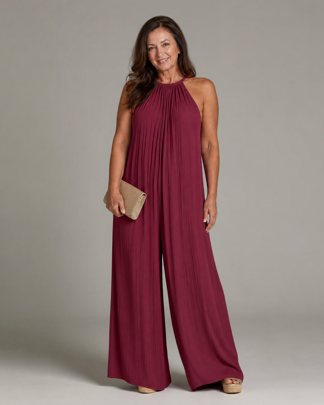 Sylvara | Tuta Relaxed a Gamba Larga con Collo Halter Plissettato