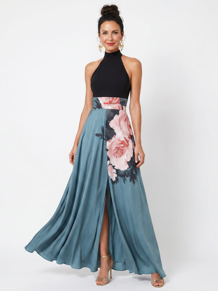 Olympas | Abito Maxi con Corpino a Halter e Gonna Floreale
