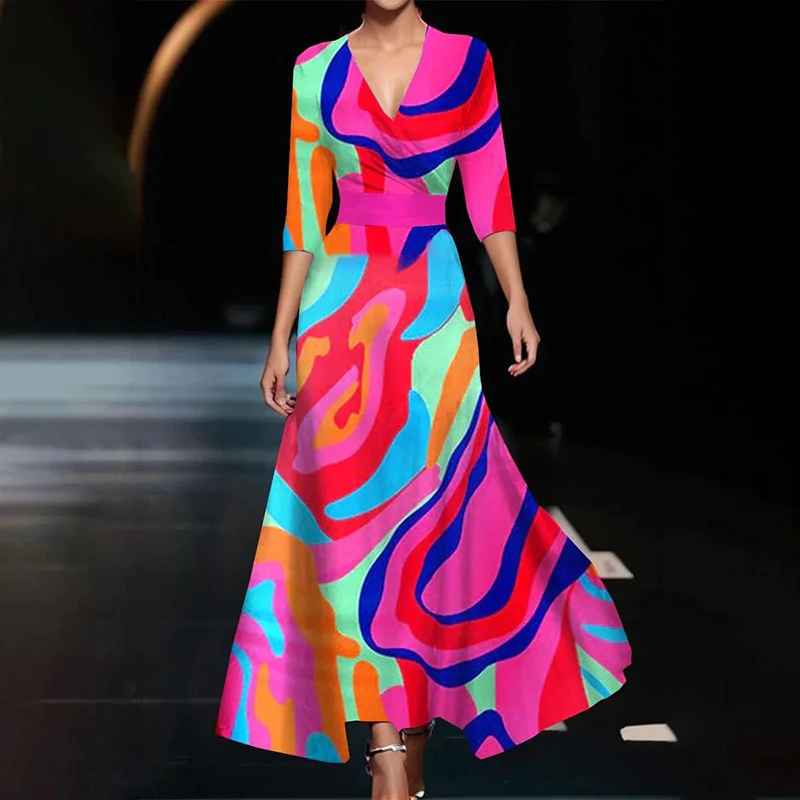 Zoe - Robe Maxi Florale Classique à Décolleté en V