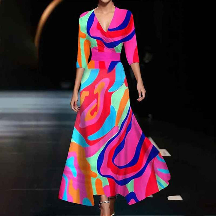 Zoe - Robe Maxi Florale Classique à Décolleté en V