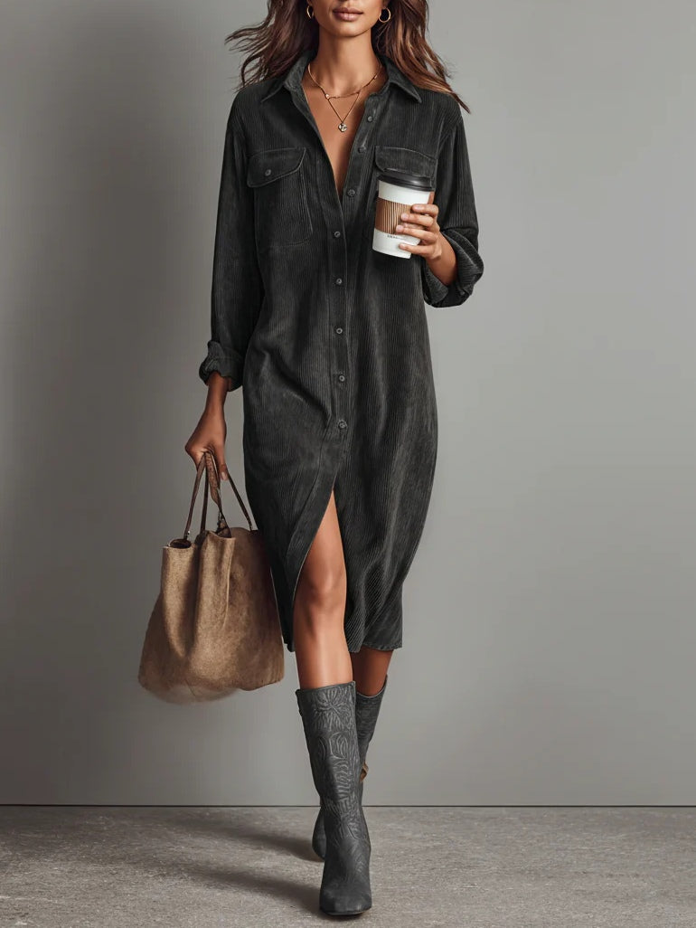 Calista | Robe Midi Boutonnée Douce au Toucher