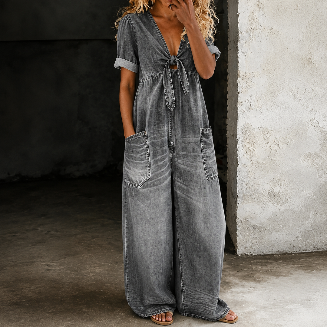 Maya | Salopette Denim à Jambes Larges