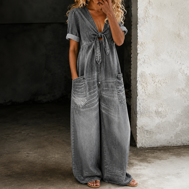 Maya | Salopette Denim à Jambes Larges