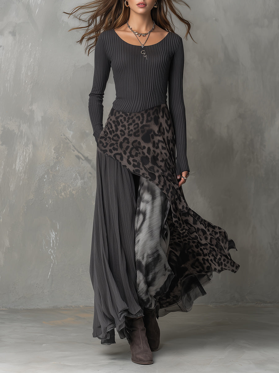 Martina - Robe longue de style bohème avec imprimé léopard