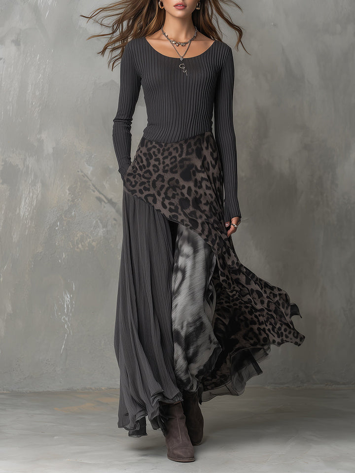 Martina - Robe longue de style bohème avec imprimé léopard