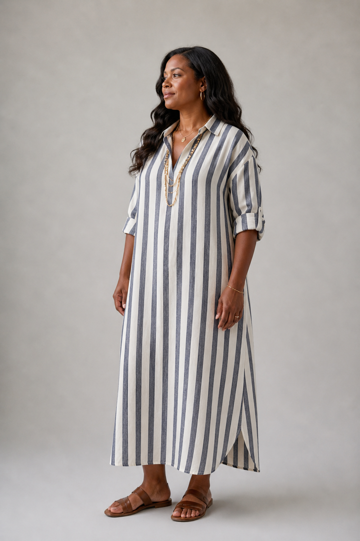 Naomi | Abito Camicia Midi a Maniche Lunghe a Righe