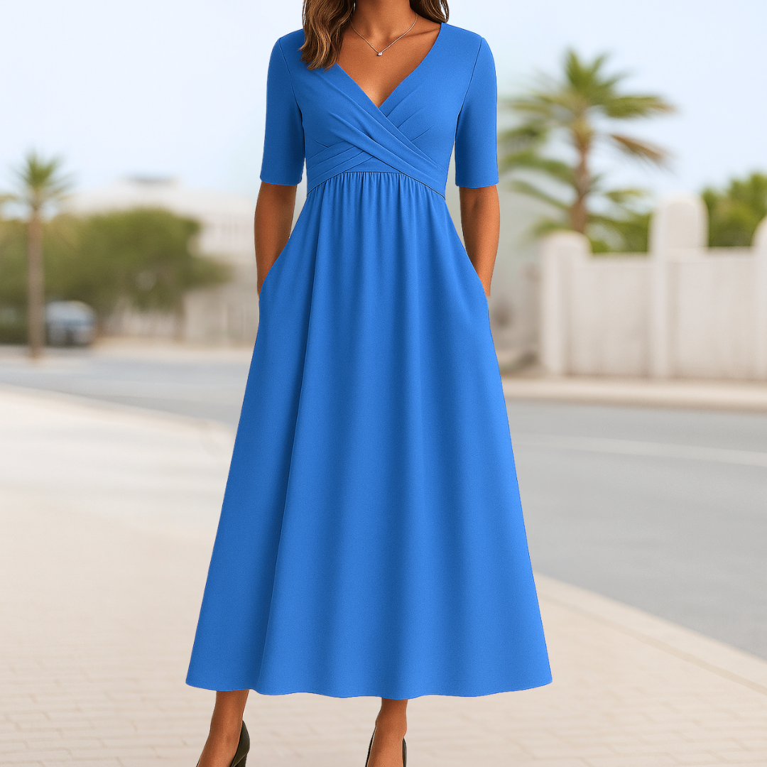 Monique™ | Robe Croisée à Manches Courtes