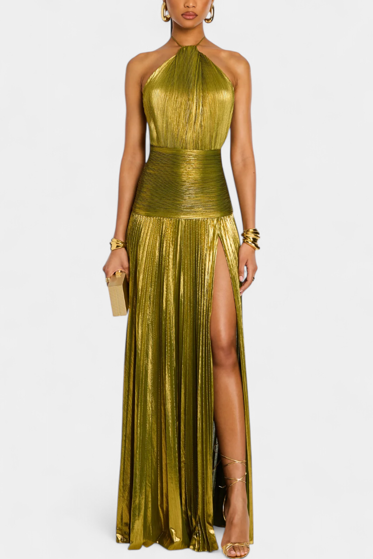 Emma - Robe Halter Ouverte dans le Dos Métallique