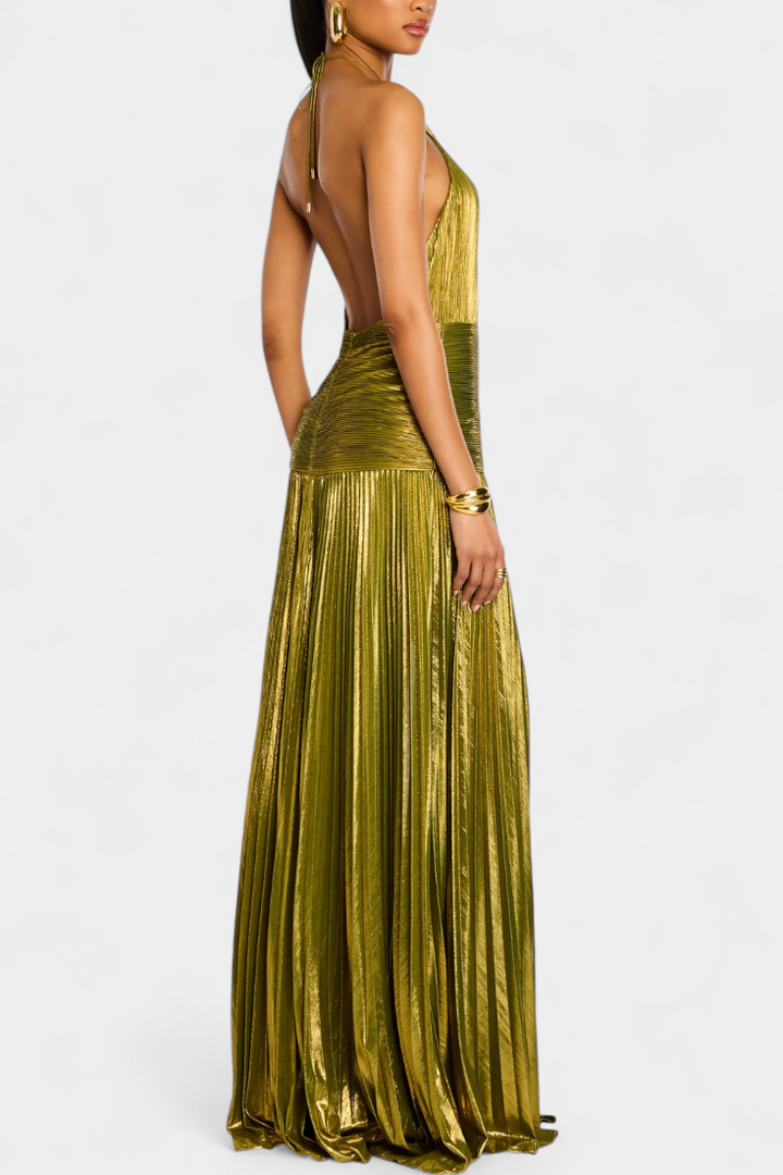 Emma | Robe Halter Ouverte dans le Dos Métallique