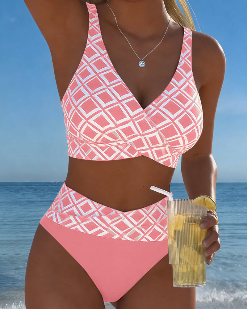 Bikini Deux Pièces Avec Soutien-Gorge Et Motif En Diamant