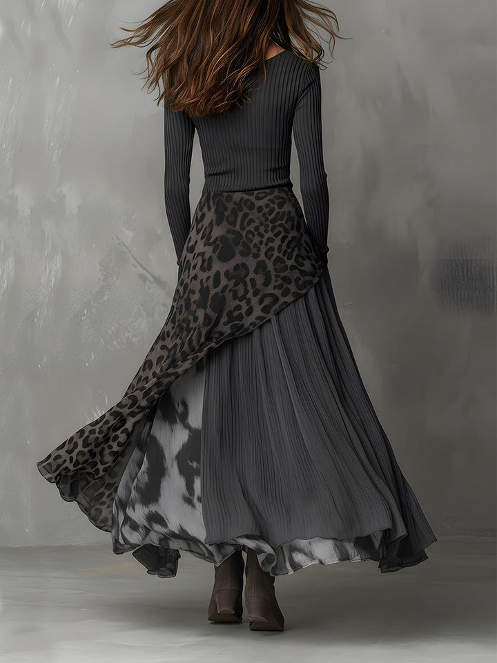 Martina - Robe longue de style bohème avec imprimé léopard
