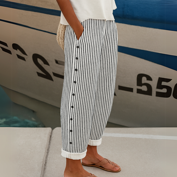 Cate | Pantalon Boutonné Rayé Élégant