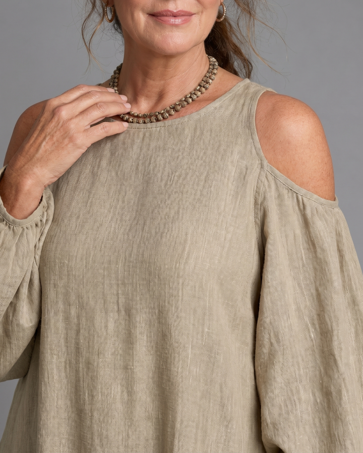 Sylphine | Abito Maxi Relaxed con Spalle Scoperte e Maniche a Palloncino