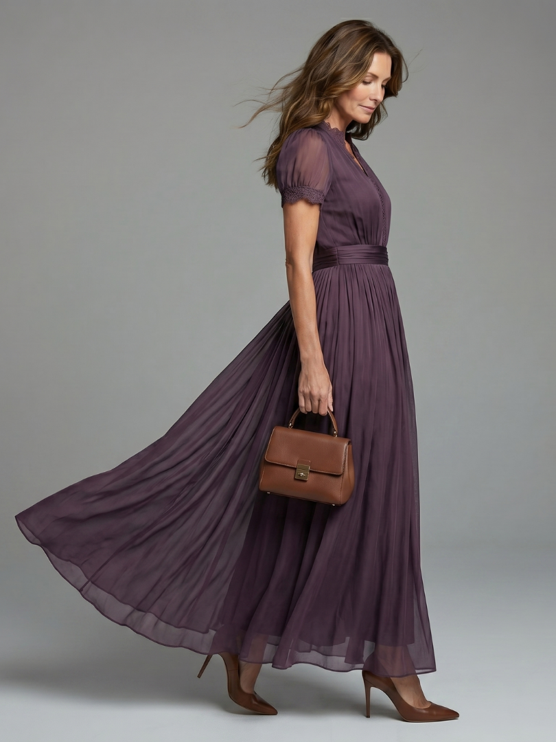 Elia | Abito Maxi con Vita Arricciata e Apertura a Chiave