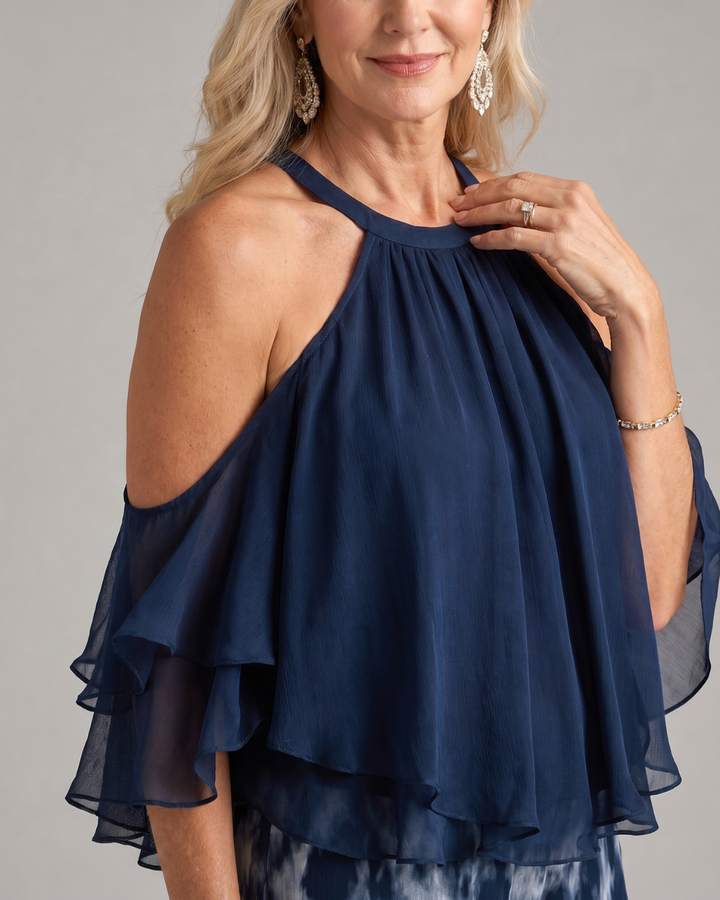 Xylara | Set con Scollo Halter a Strati e Pantaloni Larghe Stampati