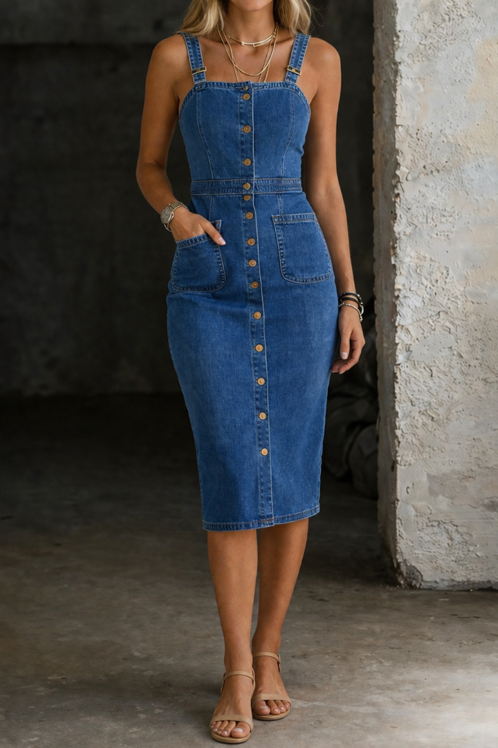 Indira | Robe en jean à boutons