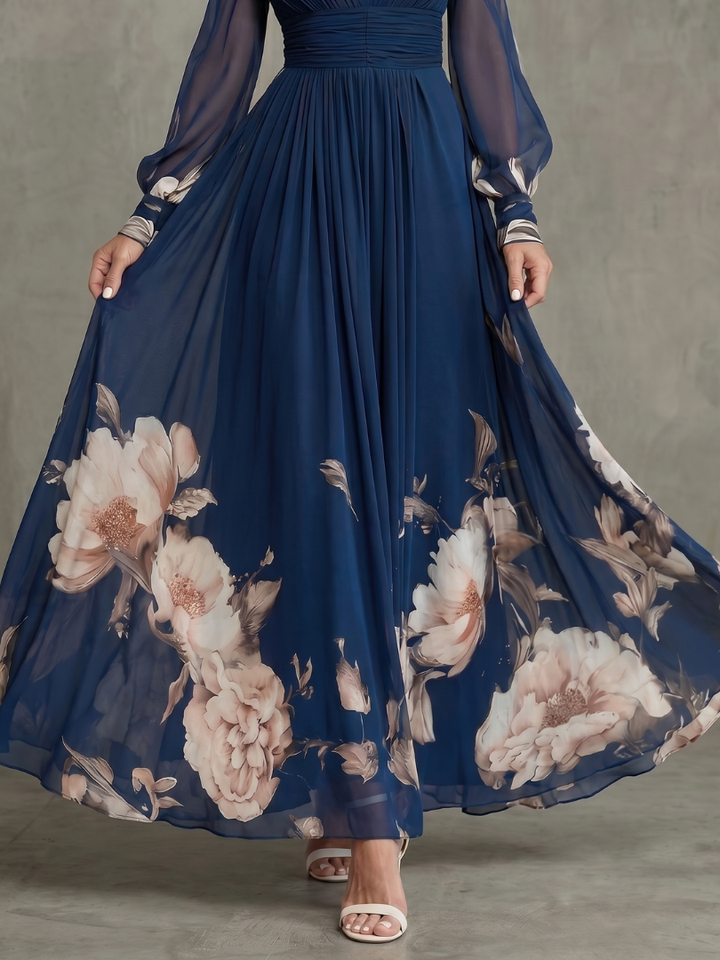 Ziva | Abito Maxi con Maniche Plissettate Trasparenti
